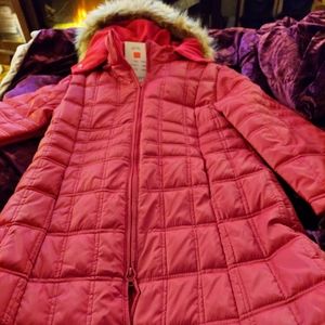 Red puffer winter coat